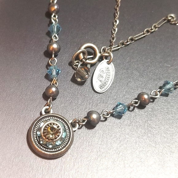 VTG Designer signed Liz Paiacios Blue Swarovski Crystal Necklace - Picture 3 of 5